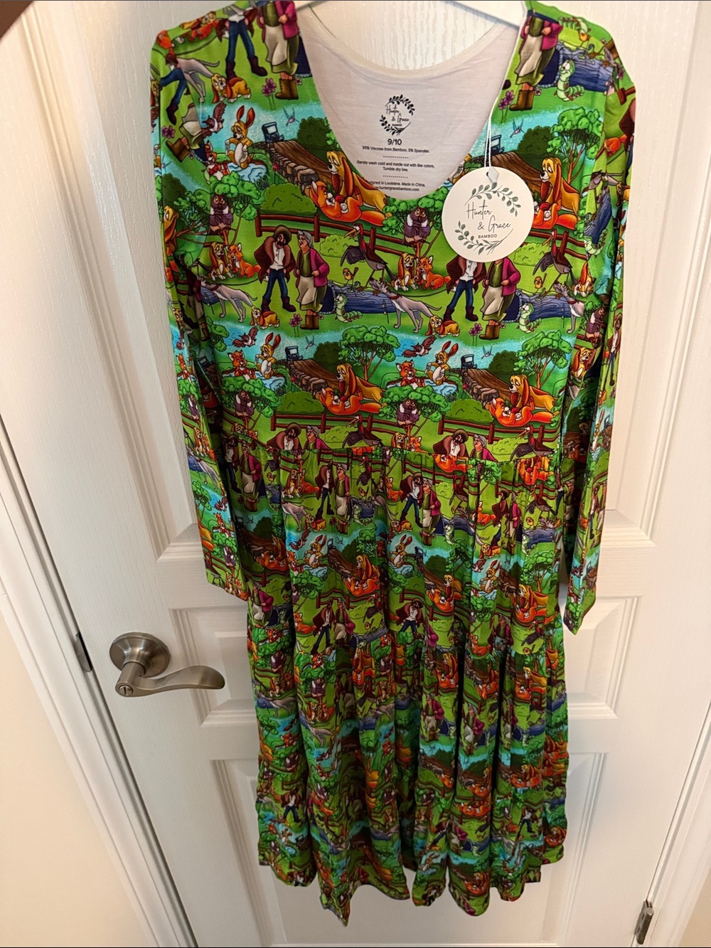 Green Bamboo Fox & the Hound Long Sleeve Dress